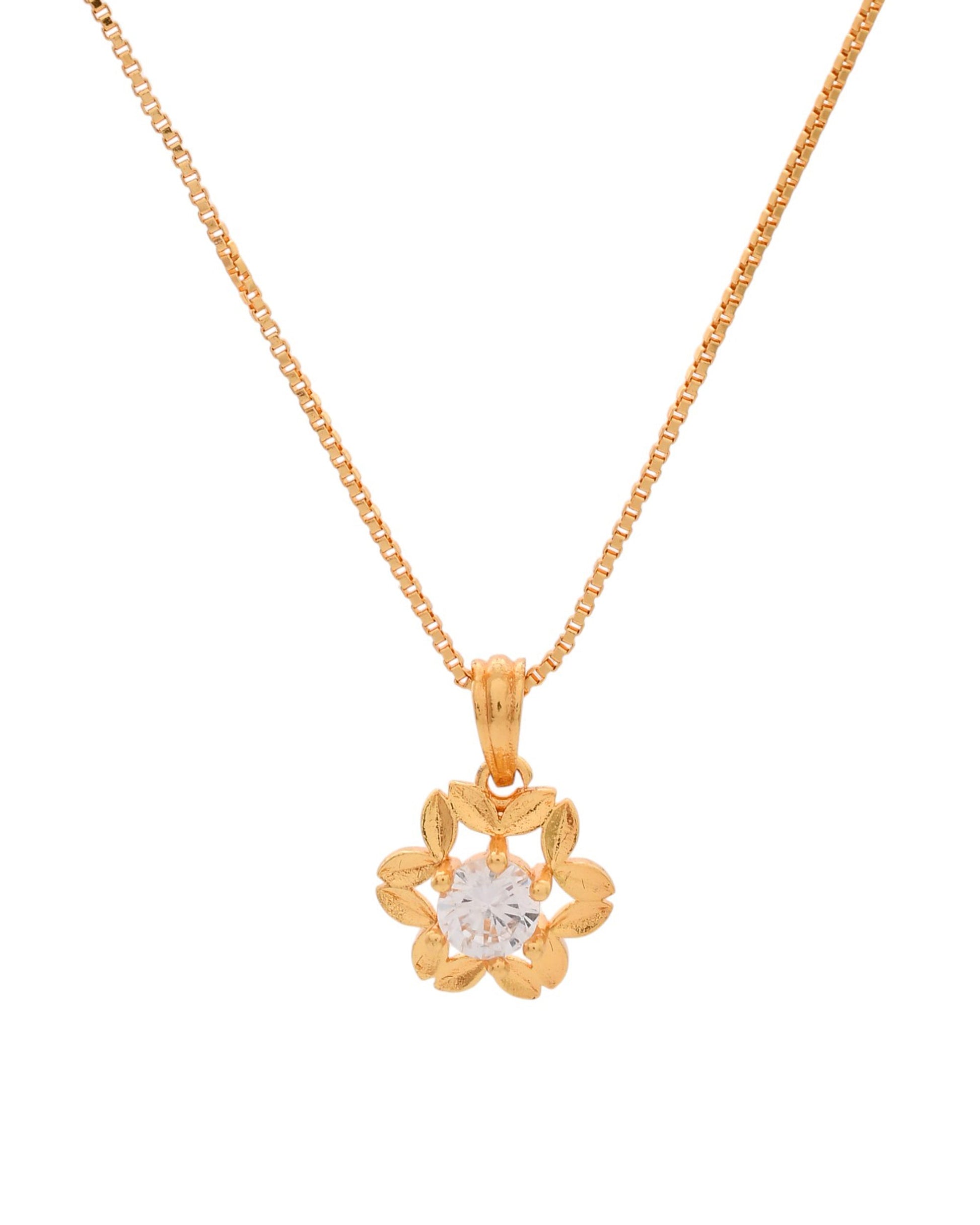 Jewels Nest Elegant Gold-Polished Floral Pendant with Sparkling Stone | Swadesiicart