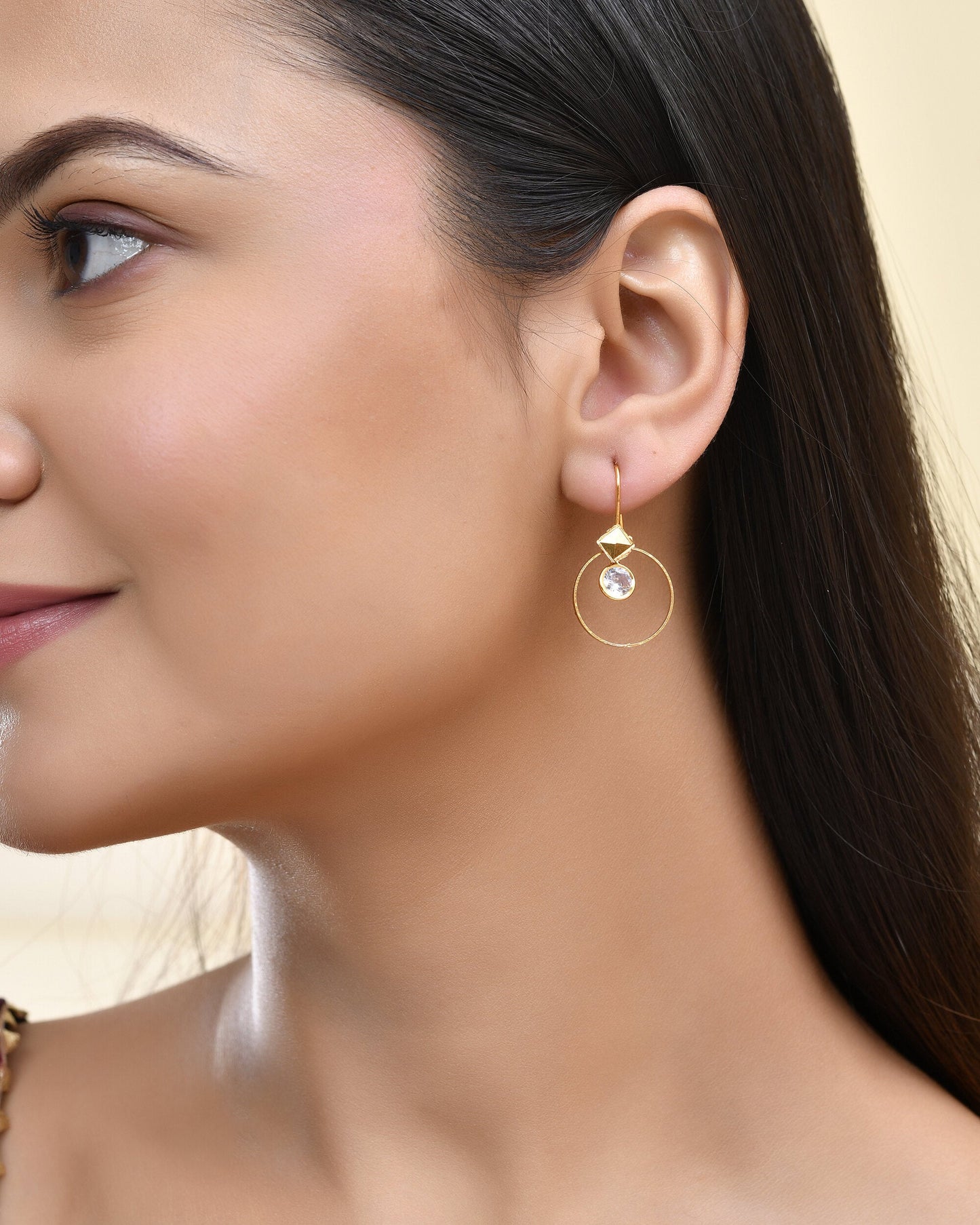 Jewels Nest Gold-Tone Hoop Earrings with Square Crystal Detailing - Swadesiicart