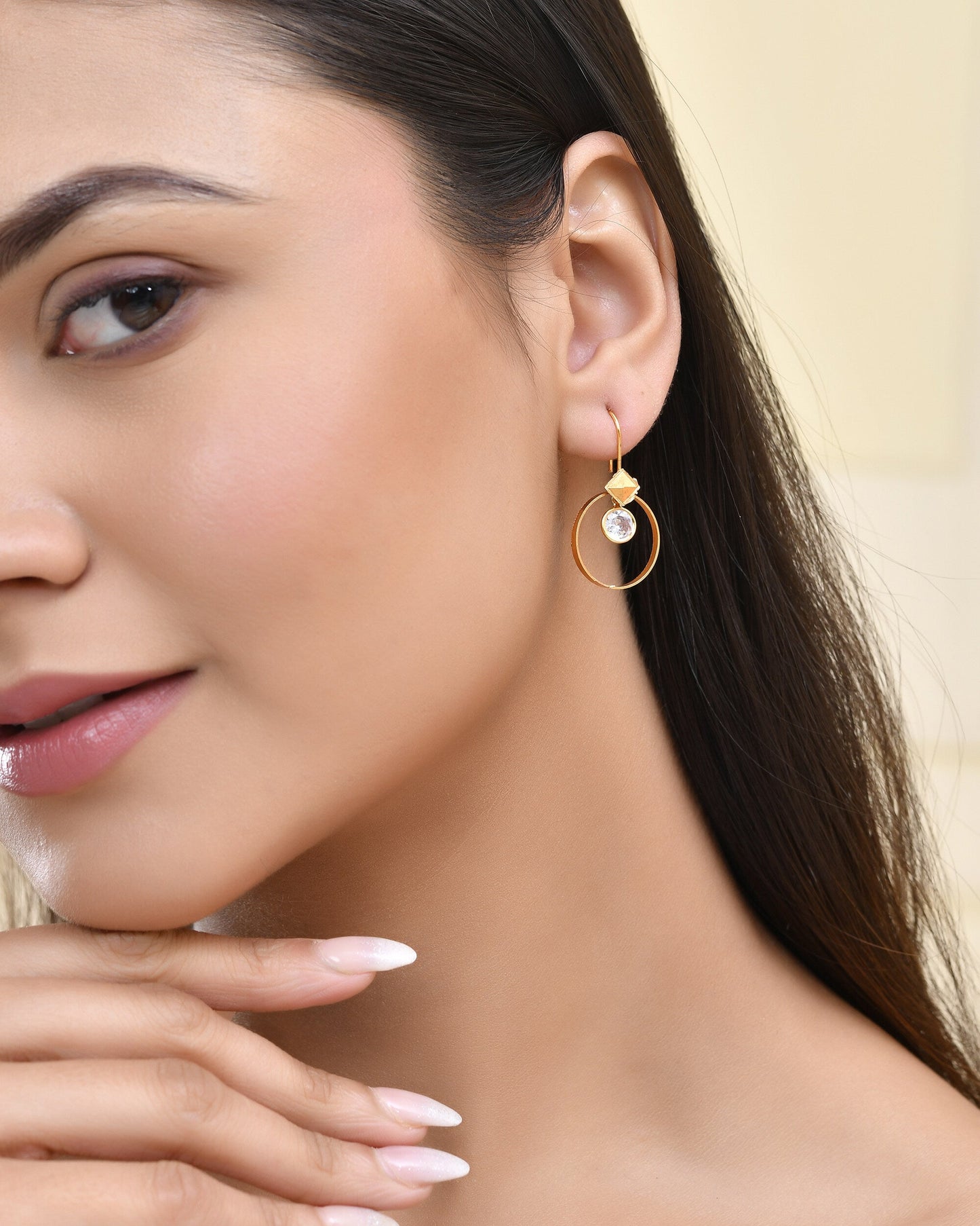 Jewels Nest Gold-Tone Hoop Earrings with Square Crystal Detailing - Swadesiicart