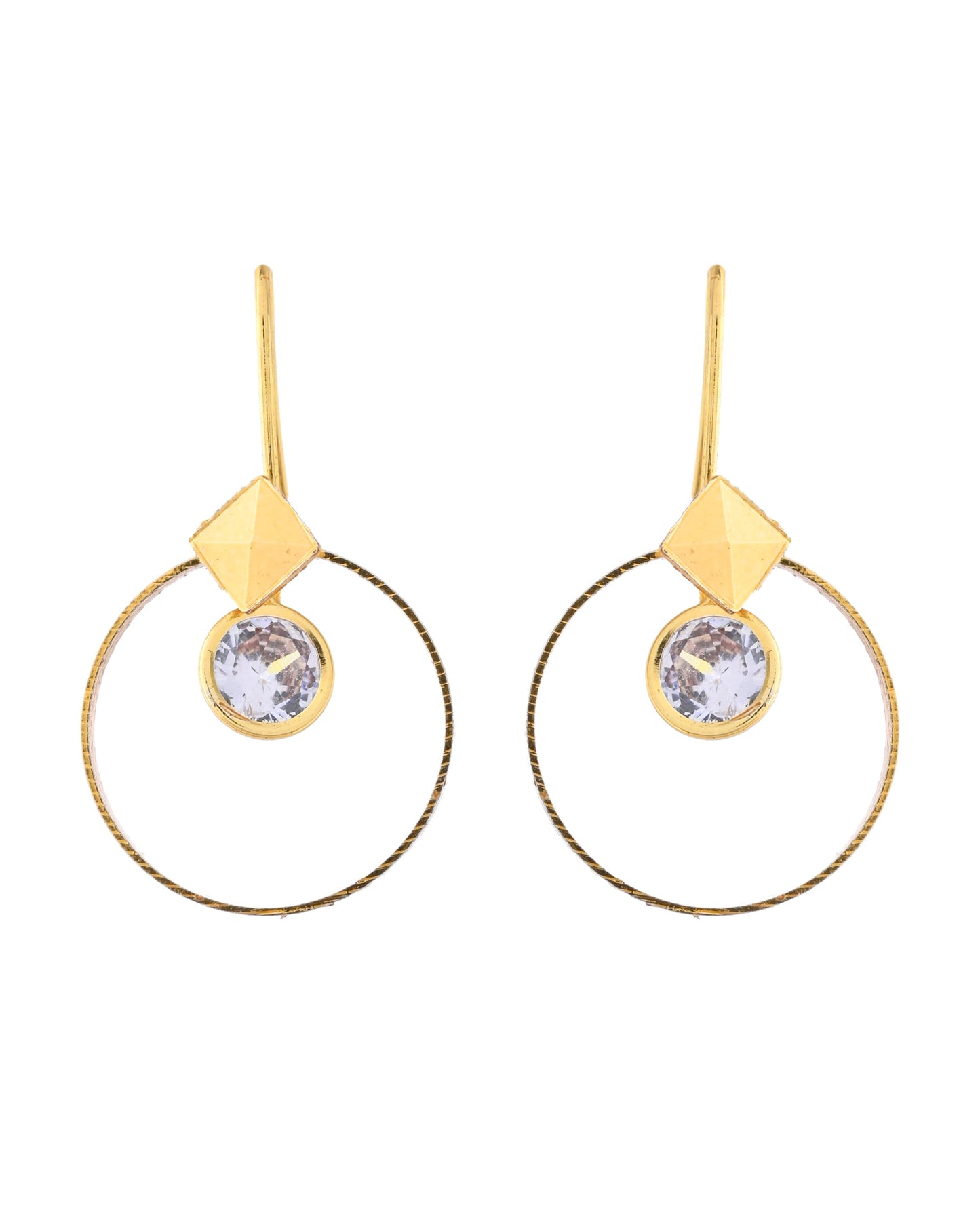 Jewels Nest Gold-Tone Hoop Earrings with Square Crystal Detailing - Swadesiicart