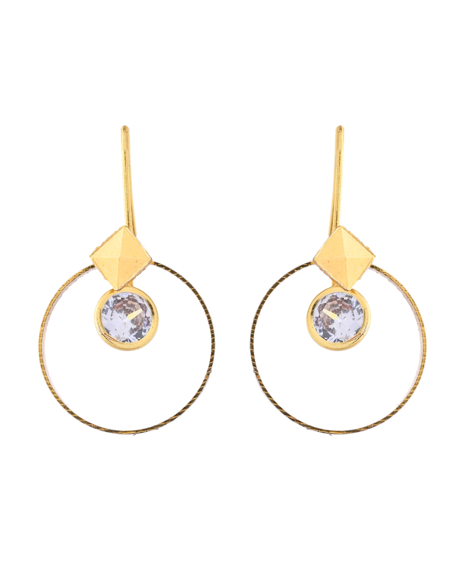 Jewels Nest Gold-Tone Hoop Earrings with Square Crystal Detailing - Swadesiicart