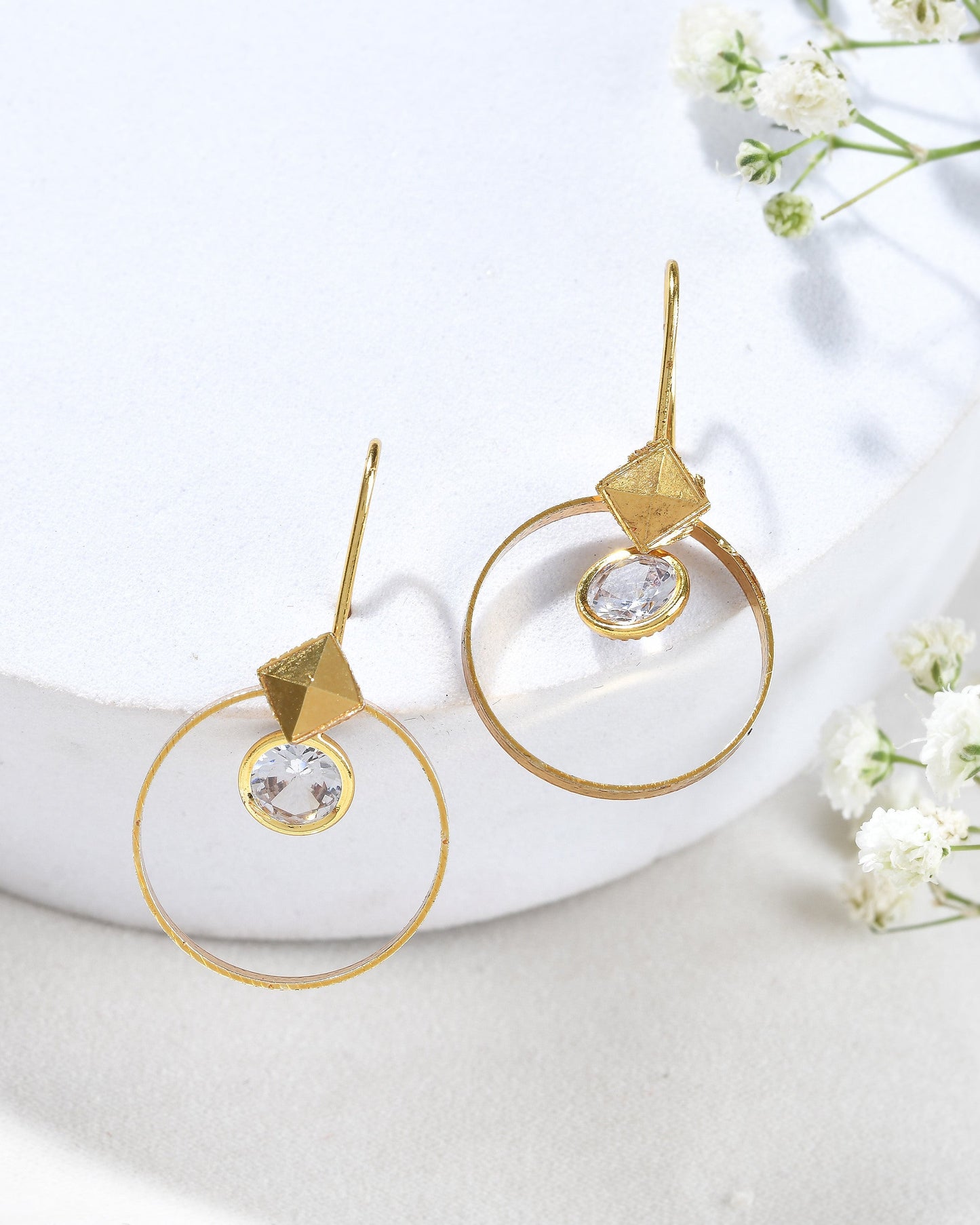 Jewels Nest Gold-Tone Hoop Earrings with Square Crystal Detailing - Swadesiicart
