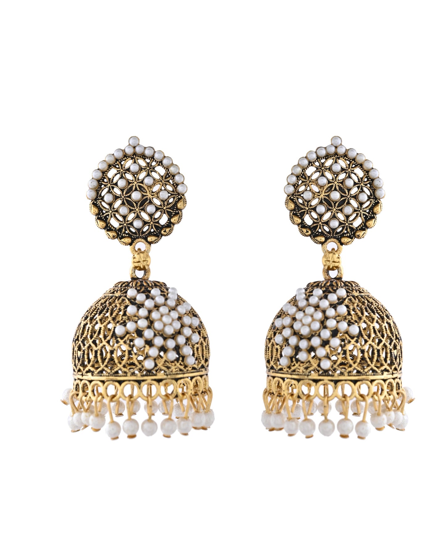 Jewels Nest Gold-Polished Pearl Jhumka Earrings – Traditional Ethnic Design - Swadesiicart