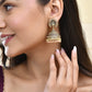 Jewels Nest Antique Gold-Polished Jhumka Earrings with Floral Detailing and Stone Embellishments - Swadesiicart