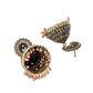 Jewels Nest Antique Gold-Polished Jhumka Earrings with Floral Detailing and Stone Embellishments - Swadesiicart