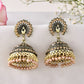 Jewels Nest Antique Gold-Polished Jhumka Earrings with Floral Detailing and Stone Embellishments - Swadesiicart