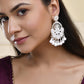Jewels Nest Silver-Plated White Stone Chandelier Earrings with Floral and Beaded Detailing - Swadesiicart