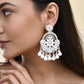 Jewels Nest Silver-Plated White Stone Chandelier Earrings with Floral and Beaded Detailing - Swadesiicart