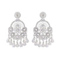 Jewels Nest Silver-Plated White Stone Chandelier Earrings with Floral and Beaded Detailing - Swadesiicart