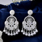 Jewels Nest Silver-Plated White Stone Chandelier Earrings with Floral and Beaded Detailing - Swadesiicart