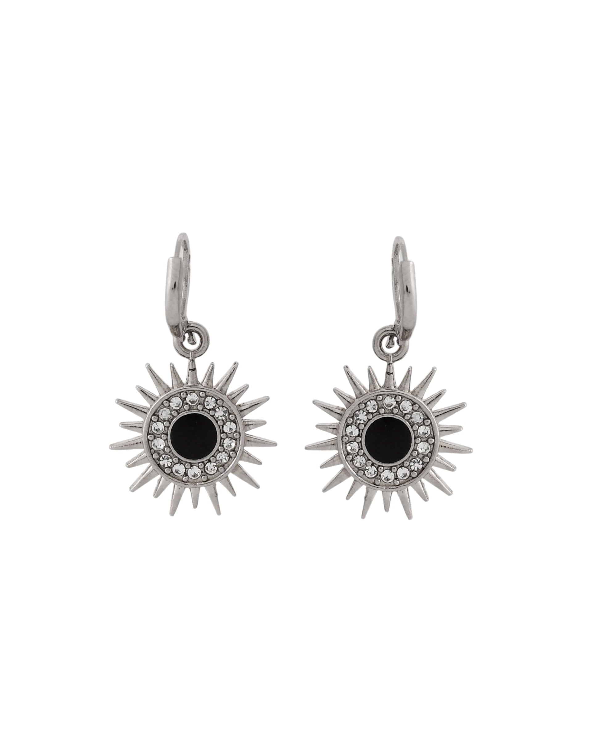 Jewels Nest Stainless Steel Evil Eye Sunburst Dangle Earrings with Crystal Embellishments - Swadesiicart