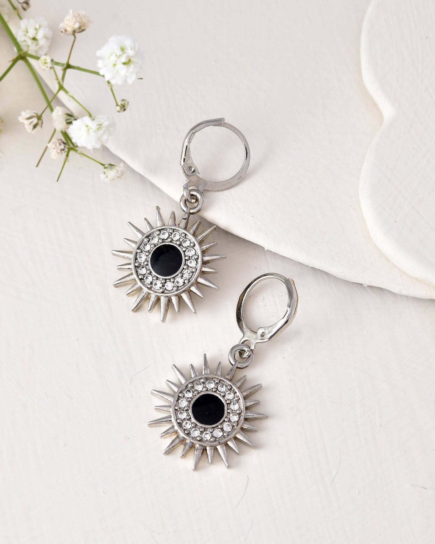 Jewels Nest Stainless Steel Evil Eye Sunburst Dangle Earrings with Crystal Embellishments - Swadesiicart