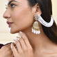 Jewels Nest Grand Traditional Gold and Pearl Jhumka Earrings with Kundan and Layered Pearl Strings - Swadesiicart