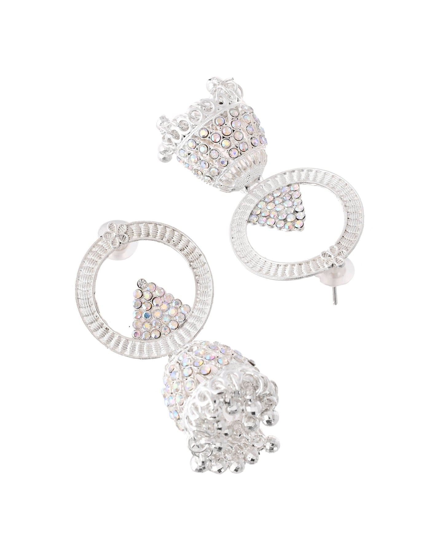 Jewels Nest Silver-Plated Crystal Embellished Jhumka Earrings with Circular Hoops - Swadesiicart