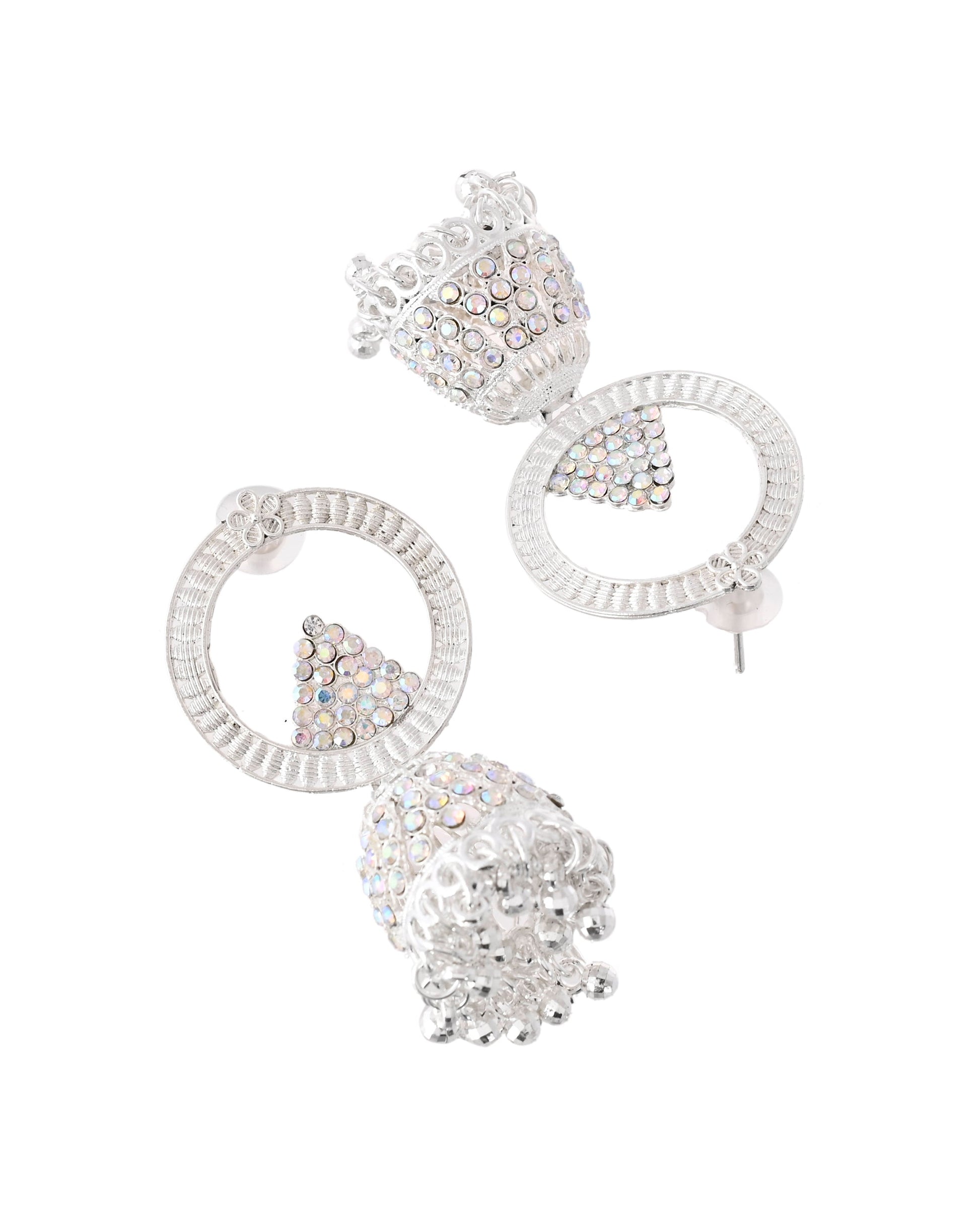 Jewels Nest Silver-Plated Crystal Embellished Jhumka Earrings with Circular Hoops - Swadesiicart