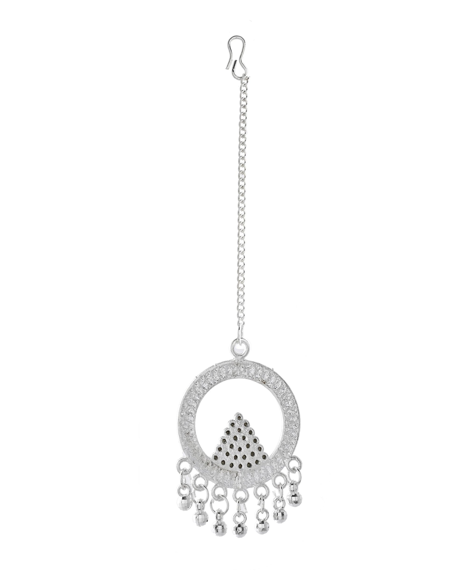 Jewels Nest Silver-Plated Crystal Embellished Jhumka Earrings with Circular Hoops - Swadesiicart