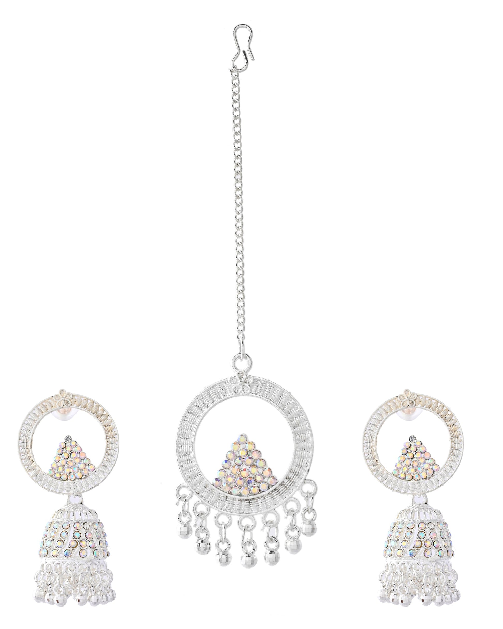 Jewels Nest Silver-Plated Crystal Embellished Jhumka Earrings with Circular Hoops - Swadesiicart