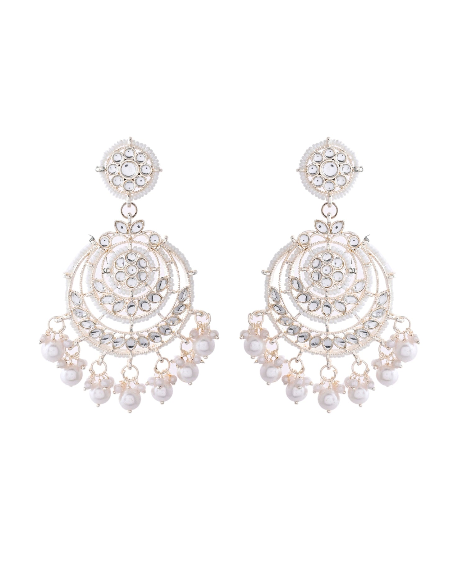 Jewels Nest Silver-Plated Grand Chandbali Earrings with Pearl and Kundan Work - Swadesiicart
