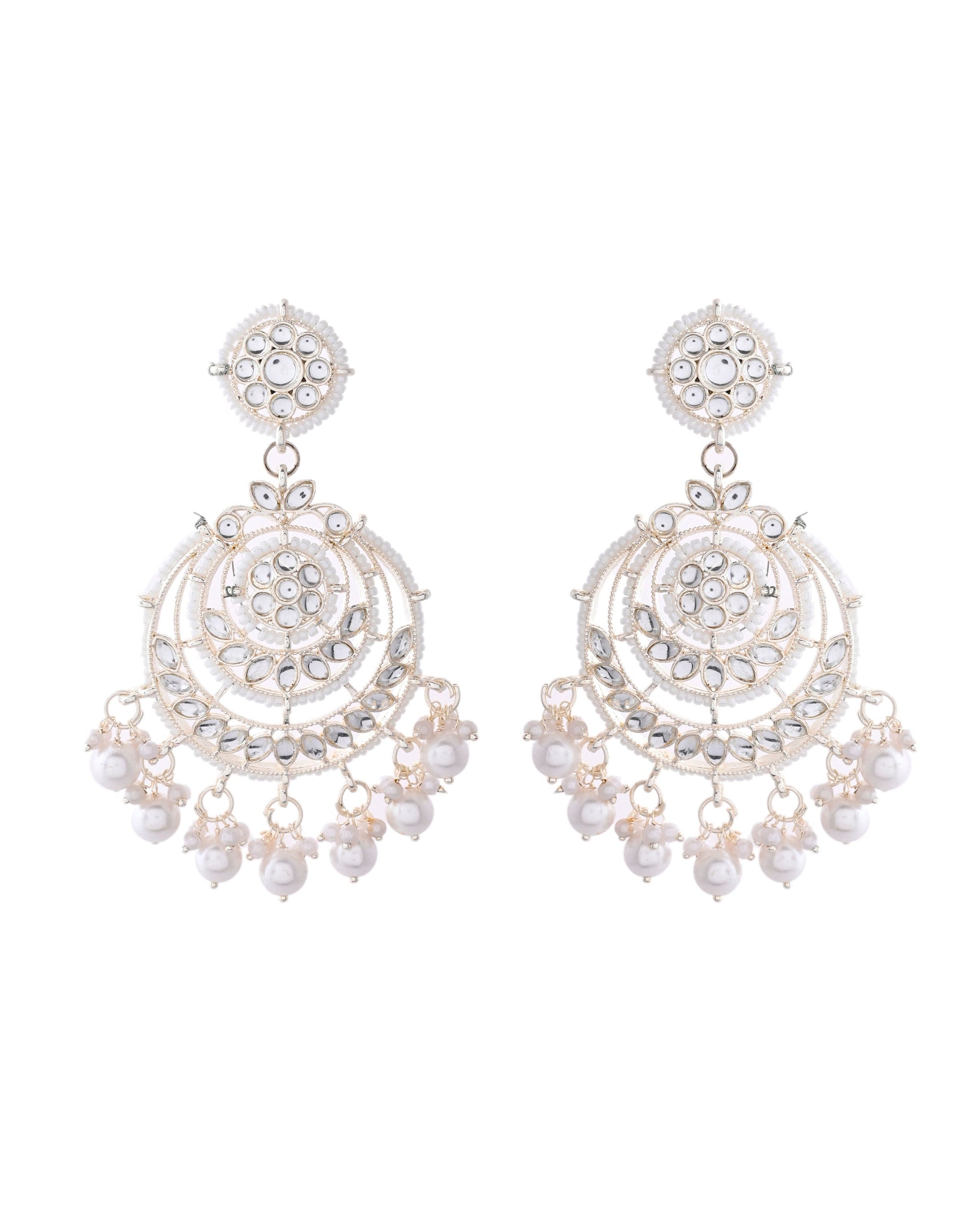 Jewels Nest Silver-Plated Grand Chandbali Earrings with Pearl and Kundan Work - Swadesiicart
