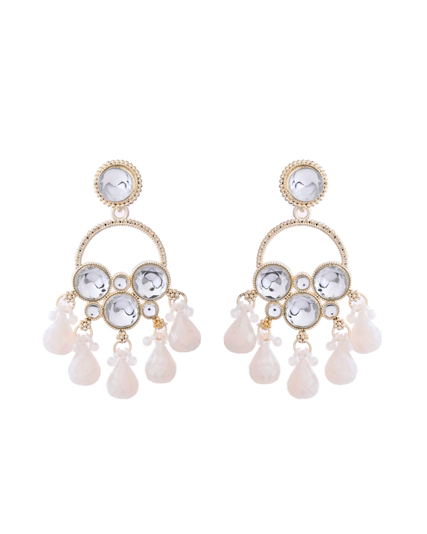 Jewels Nest Gold-Polished Hoop Earrings with Kundan and Pearl Hangings - Swadesiicart