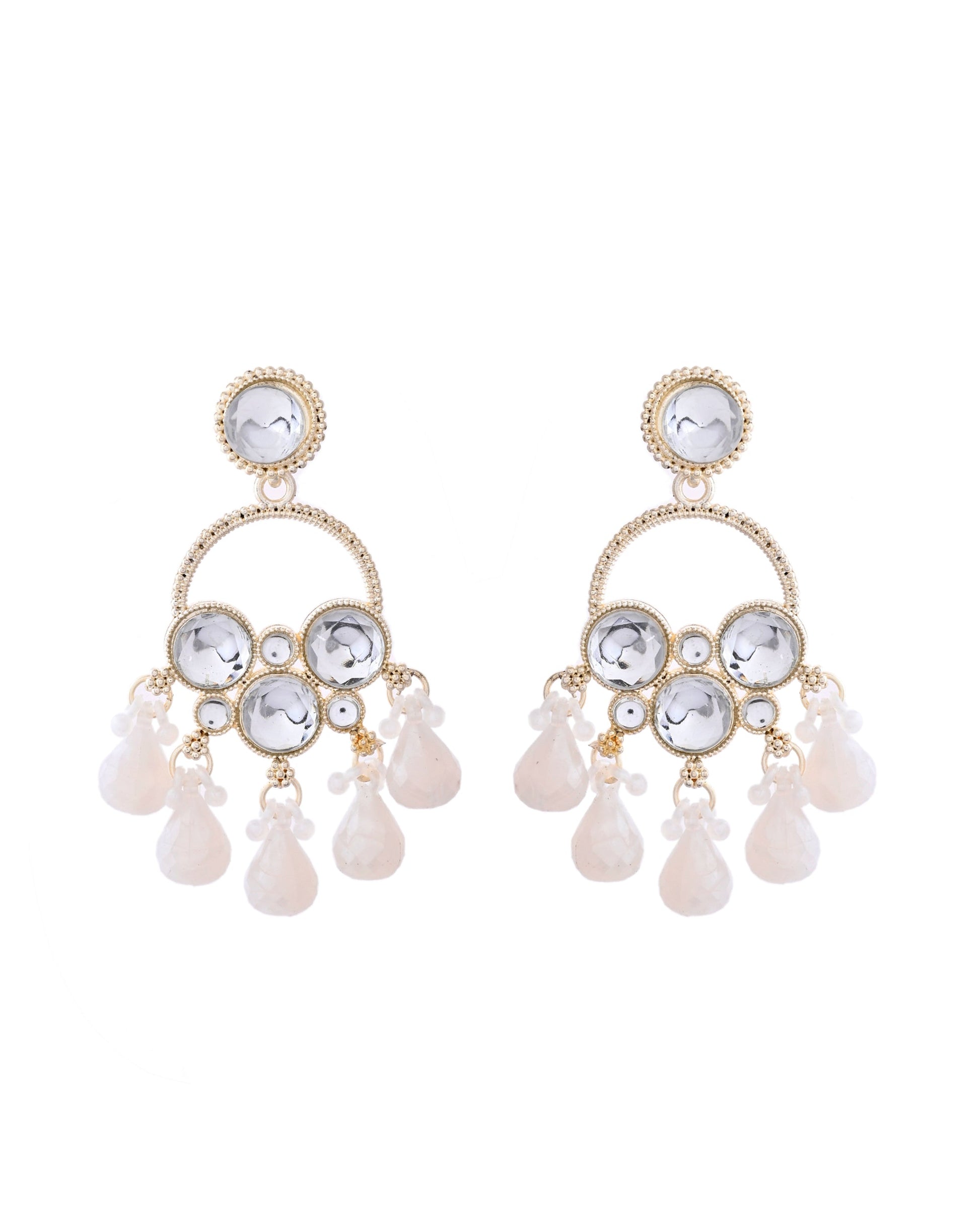 Jewels Nest Gold-Polished Hoop Earrings with Kundan and Pearl Hangings - Swadesiicart