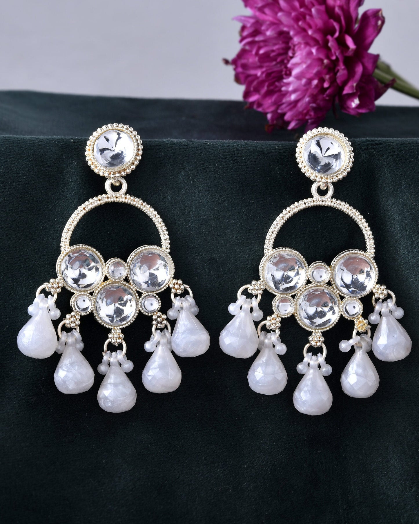 Jewels Nest Gold-Polished Hoop Earrings with Kundan and Pearl Hangings - Swadesiicart