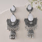 Jewels Nest Oxidized Silver Half Moon Jhumka Earrings with Intricate Design - Swadesiicart
