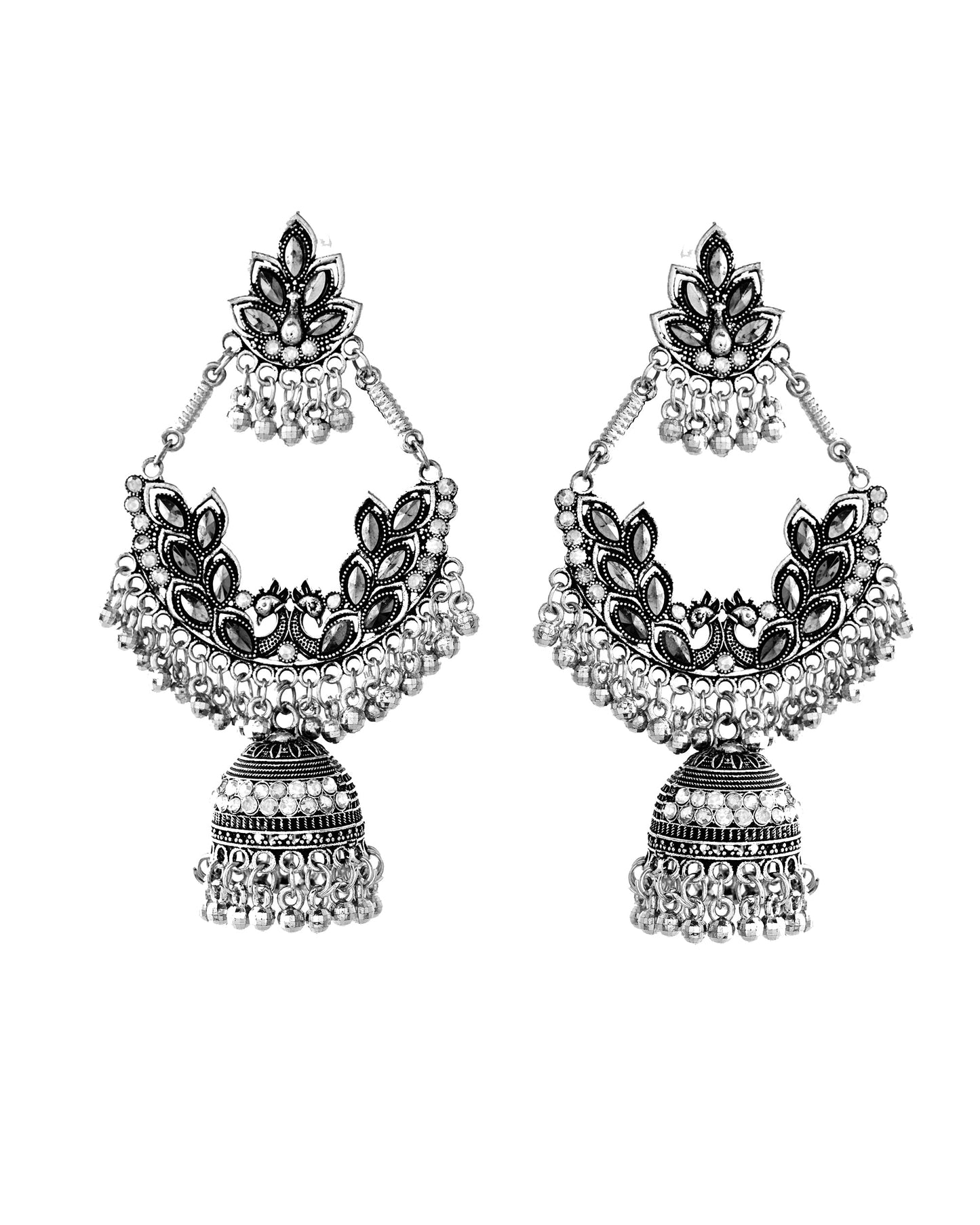 Jewels Nest Boho Floral Jhumka Earrings with Iridescent Stones - Swadesiicart