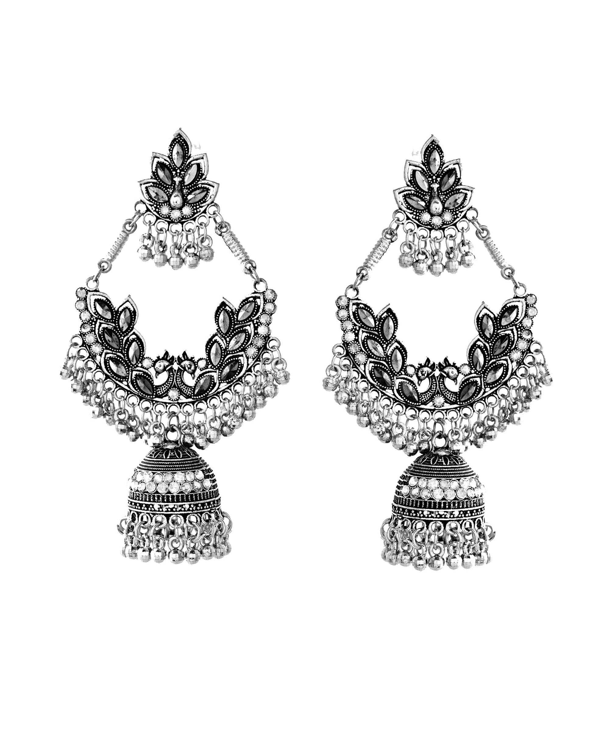 Jewels Nest Boho Floral Jhumka Earrings with Iridescent Stones - Swadesiicart