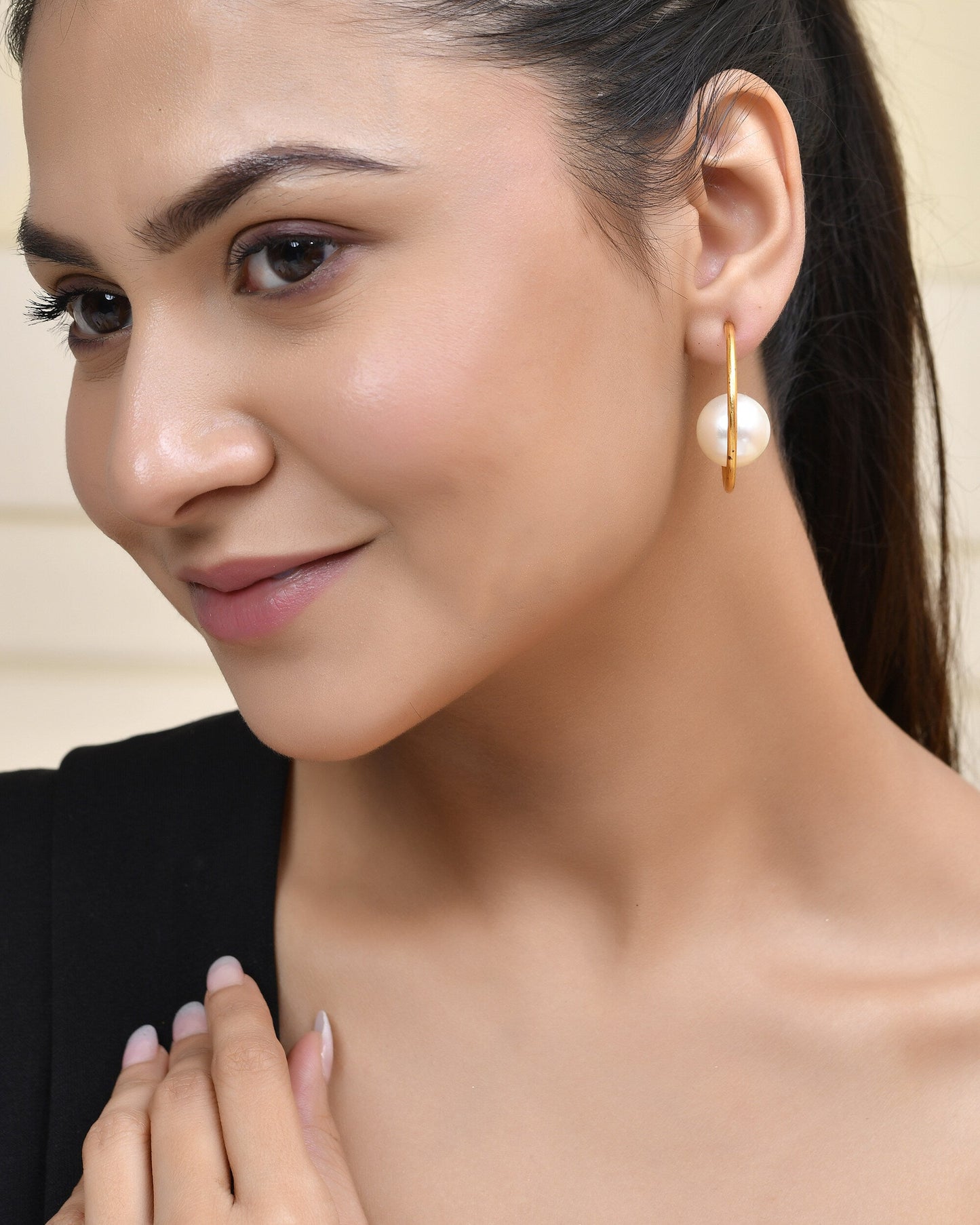 Jewels Nest Golden Halo Pearl Hoops - Swadesiicart
