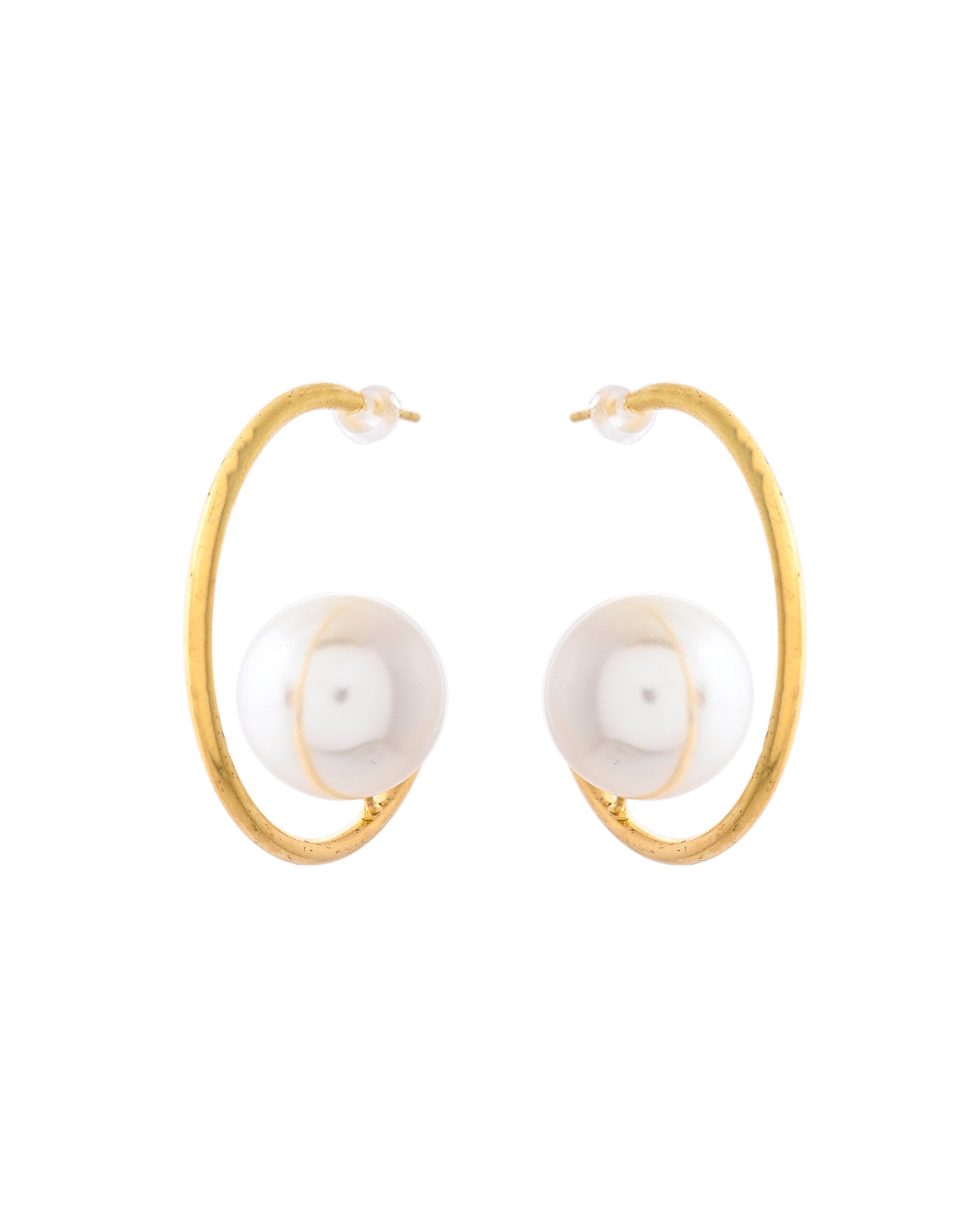 Jewels Nest Golden Halo Pearl Hoops - Swadesiicart