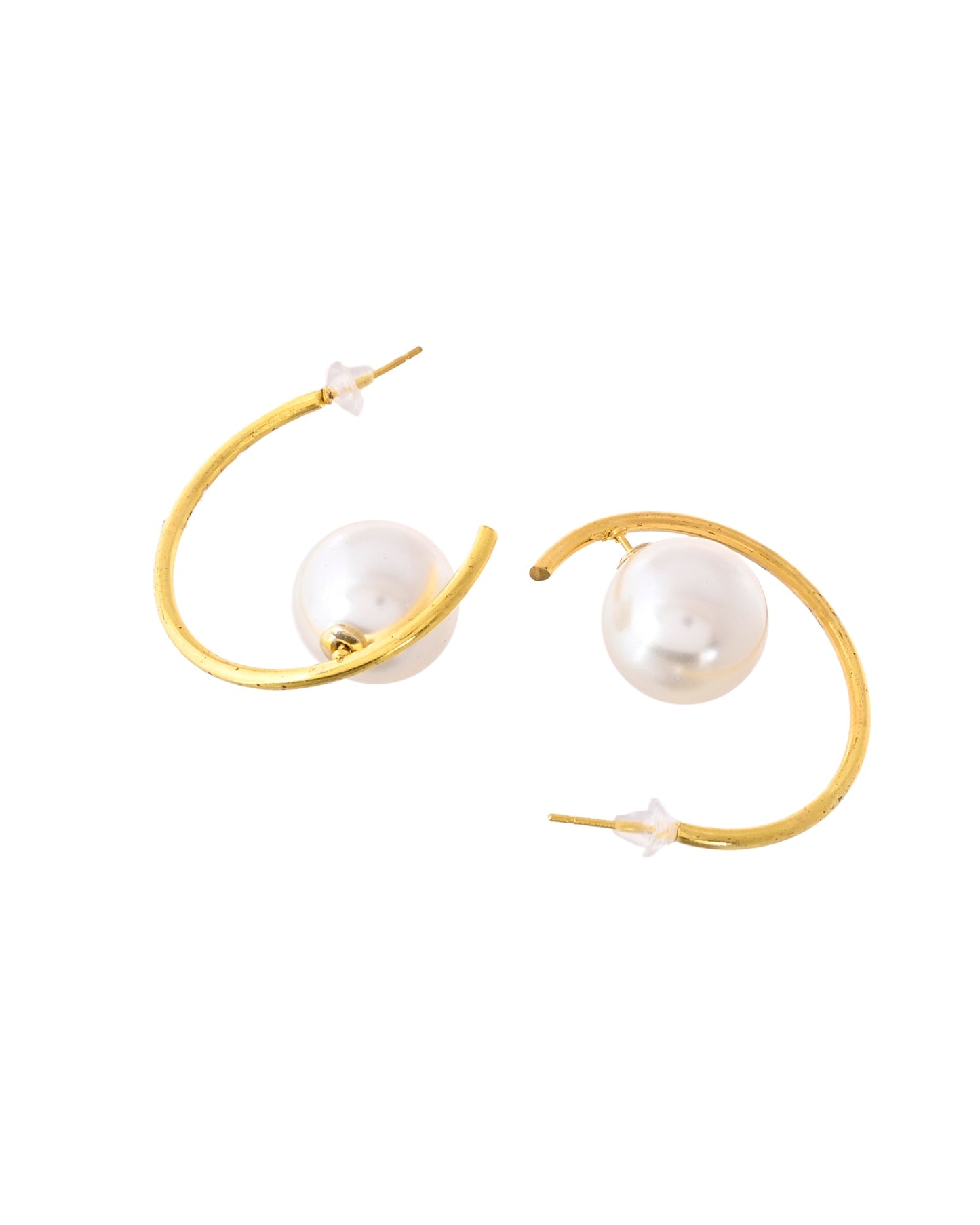 Jewels Nest Golden Halo Pearl Hoops - Swadesiicart