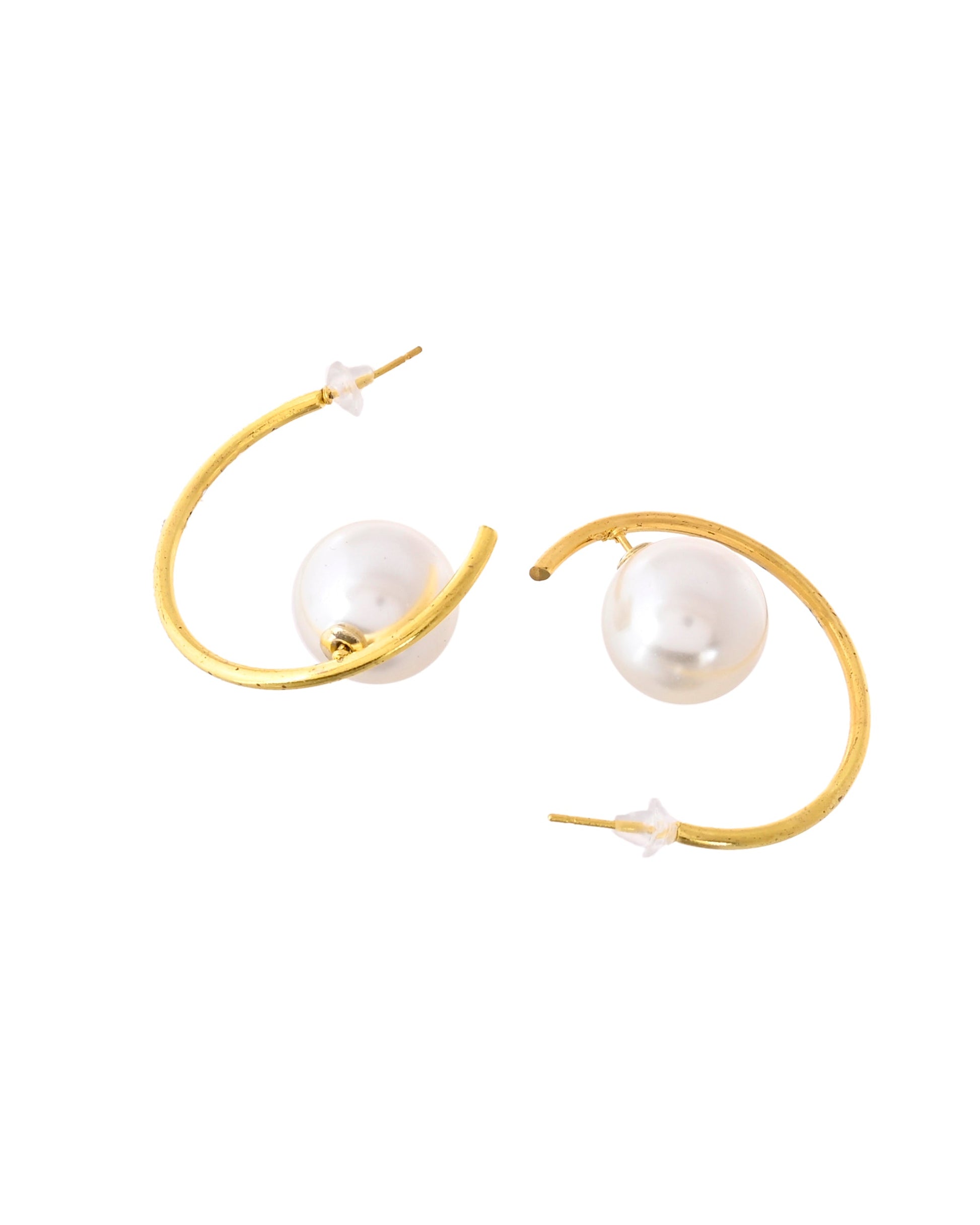 Jewels Nest Golden Halo Pearl Hoops - Swadesiicart