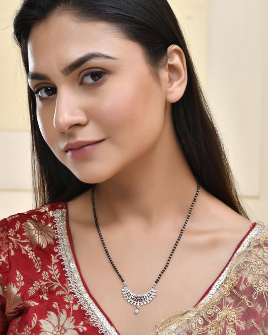 Jewels Nest Elegant Silver-Plated Mangal Sutra with Floral Crystal Pendant | Swadesiicart