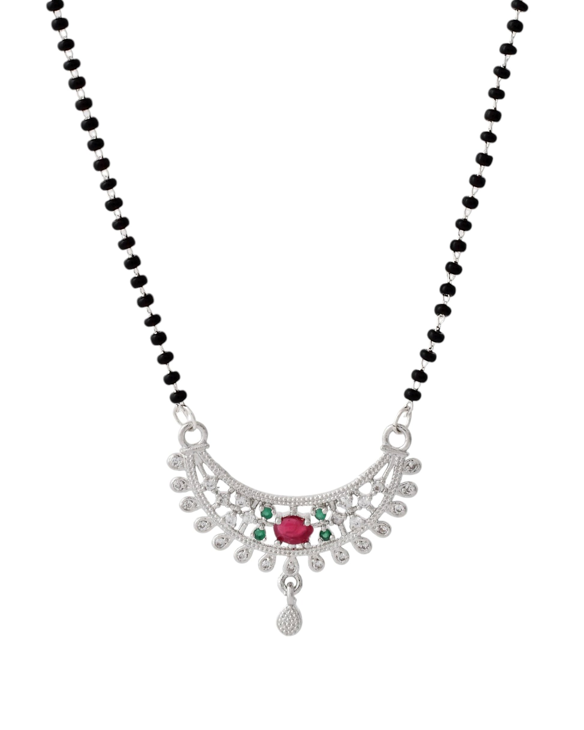 Jewels Nest Elegant Silver-Plated Mangal Sutra with Floral Crystal Pendant | Swadesiicart