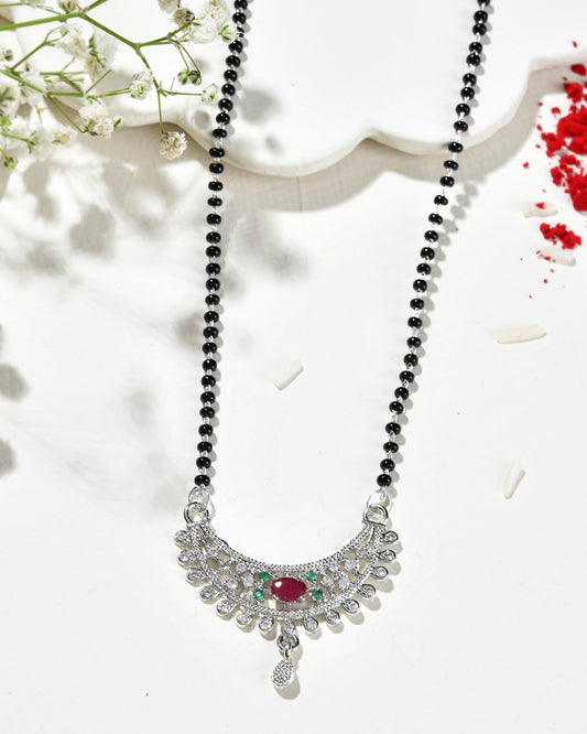 Jewels Nest Elegant Silver-Plated Mangal Sutra with Floral Crystal Pendant | Swadesiicart