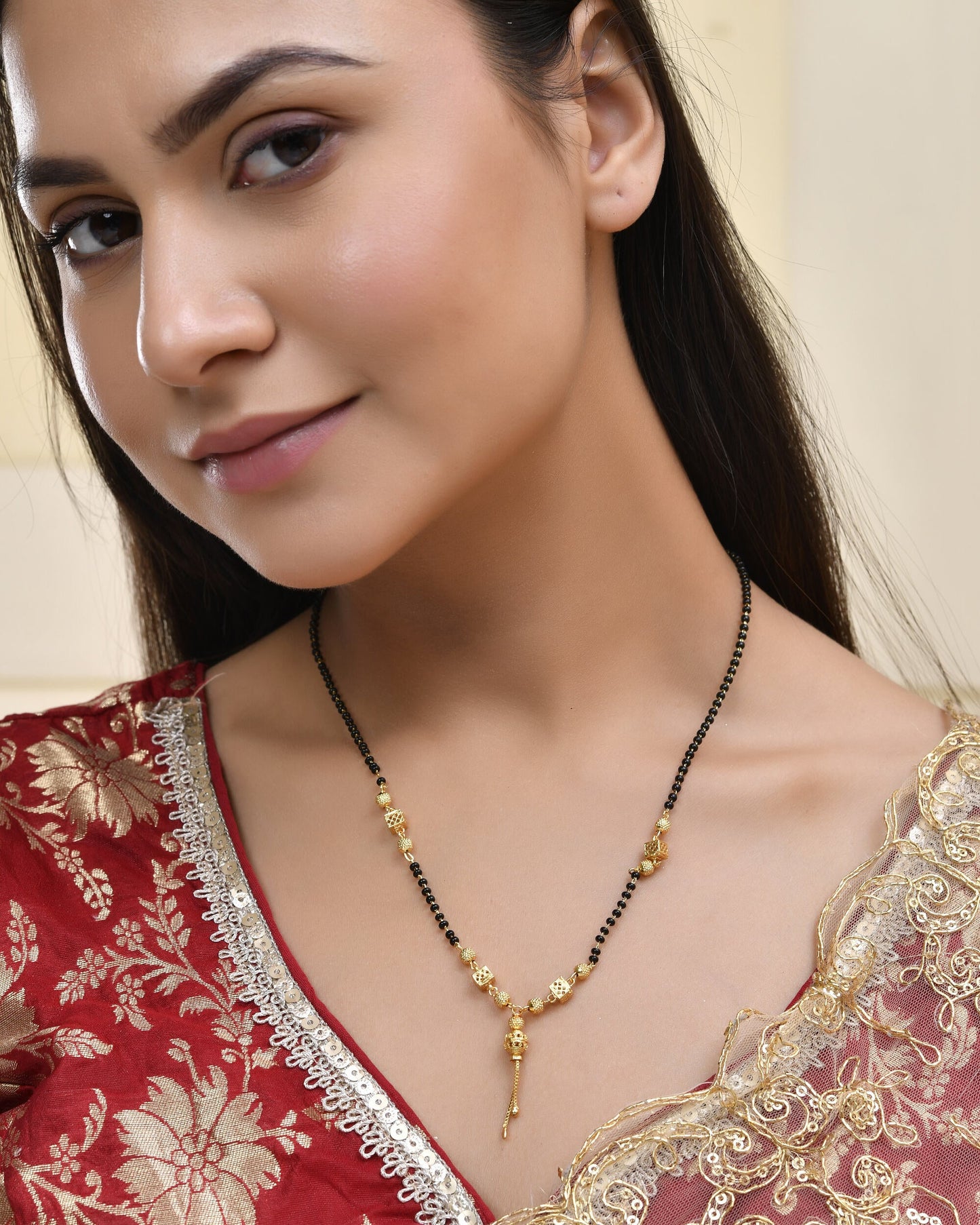 Jewels Nest Traditional Gold-Polished Double-Strand Mangal Sutra | Swadesiicart