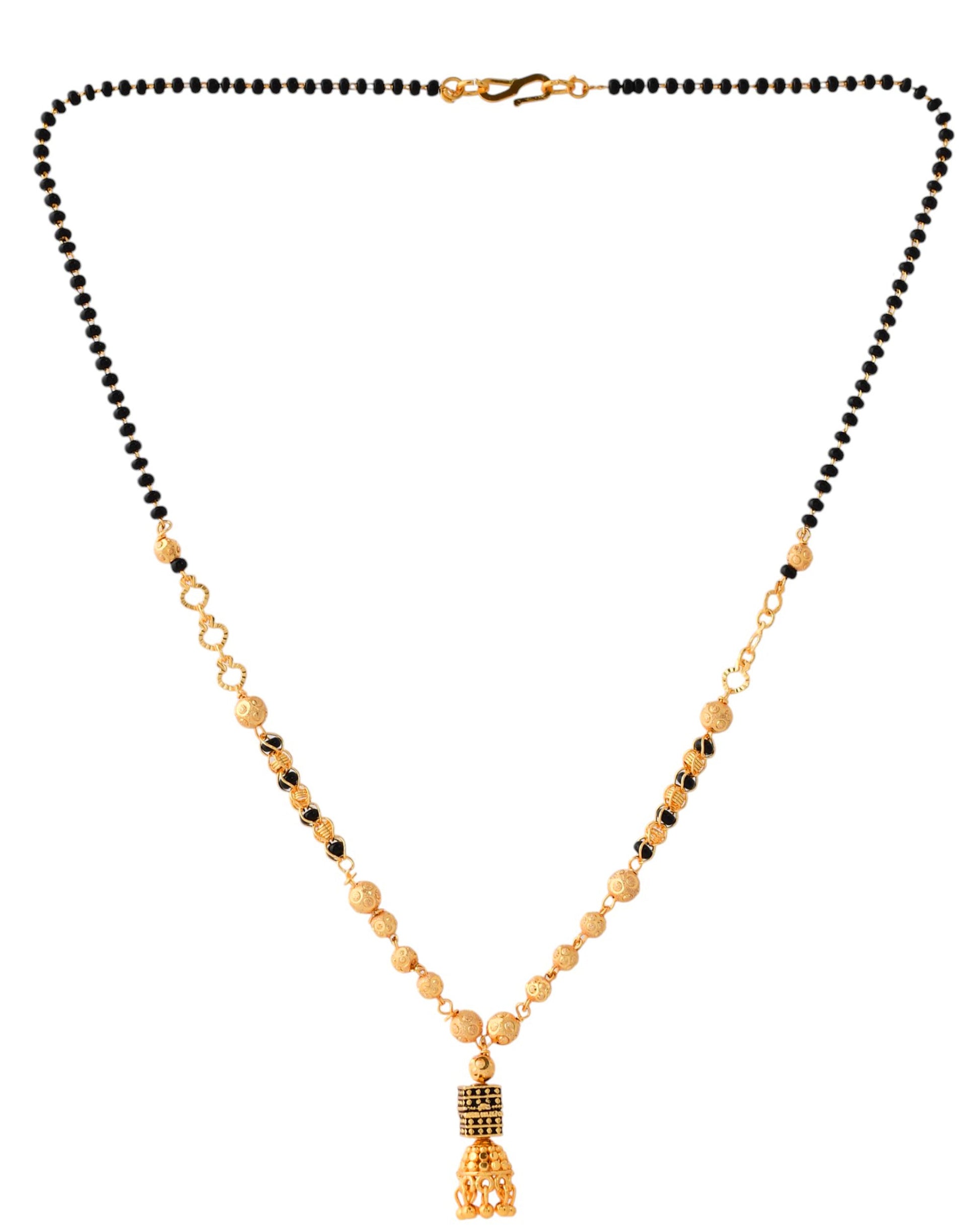 Jewels Nest Graceful Gold-Polished Black Bead Mangal Sutra with Intricate Pendant | Swadesiicart