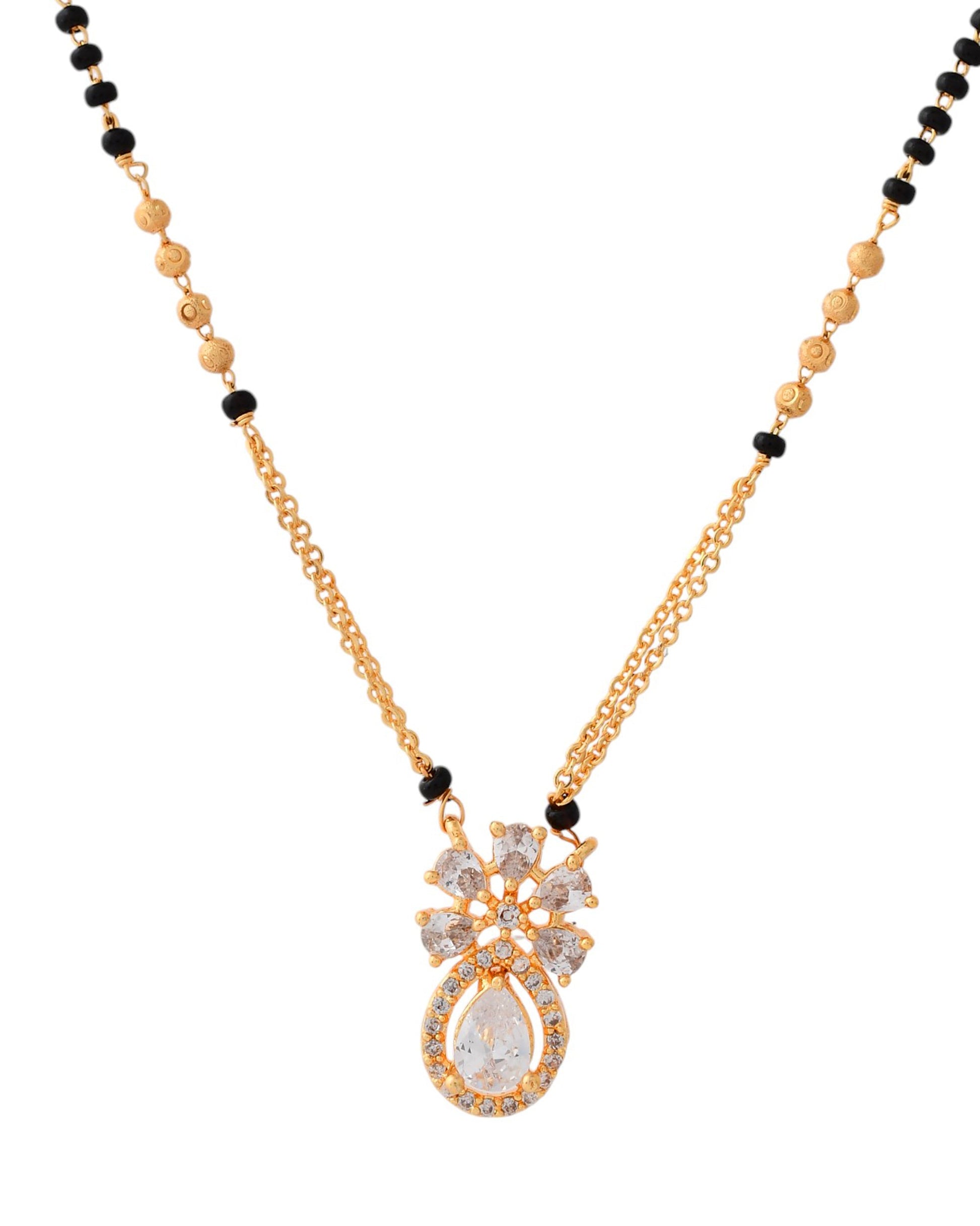 Jewels Nest Elegant Floral Pendant Gold-Polished Mangal Sutra | Swadesiicart