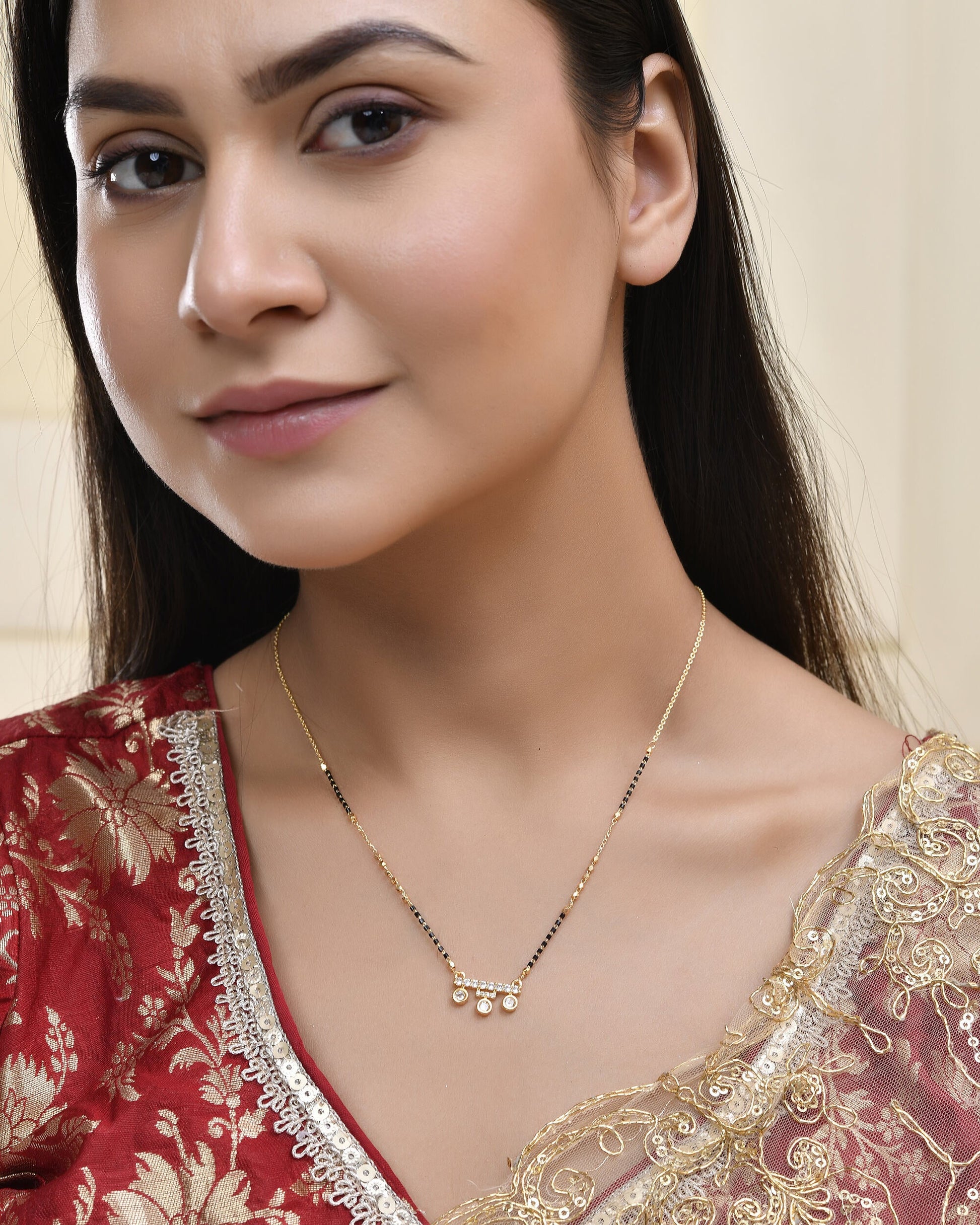 Jewels Nest Sleek Crystal Drop Gold-Polished Mangal Sutra | Swadesiicart