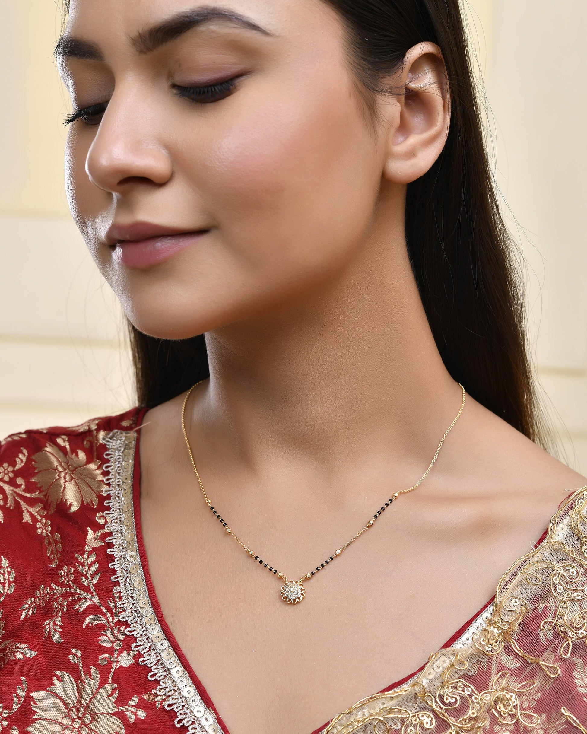 Jewels Nest Floral Bloom Gold-Polished Mangal Sutra | Swadesiicart