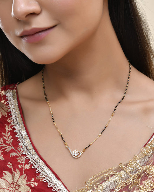 Jewels Nest Elegant Swirl Gold-Polished Mangal Sutra | Swadesiicart