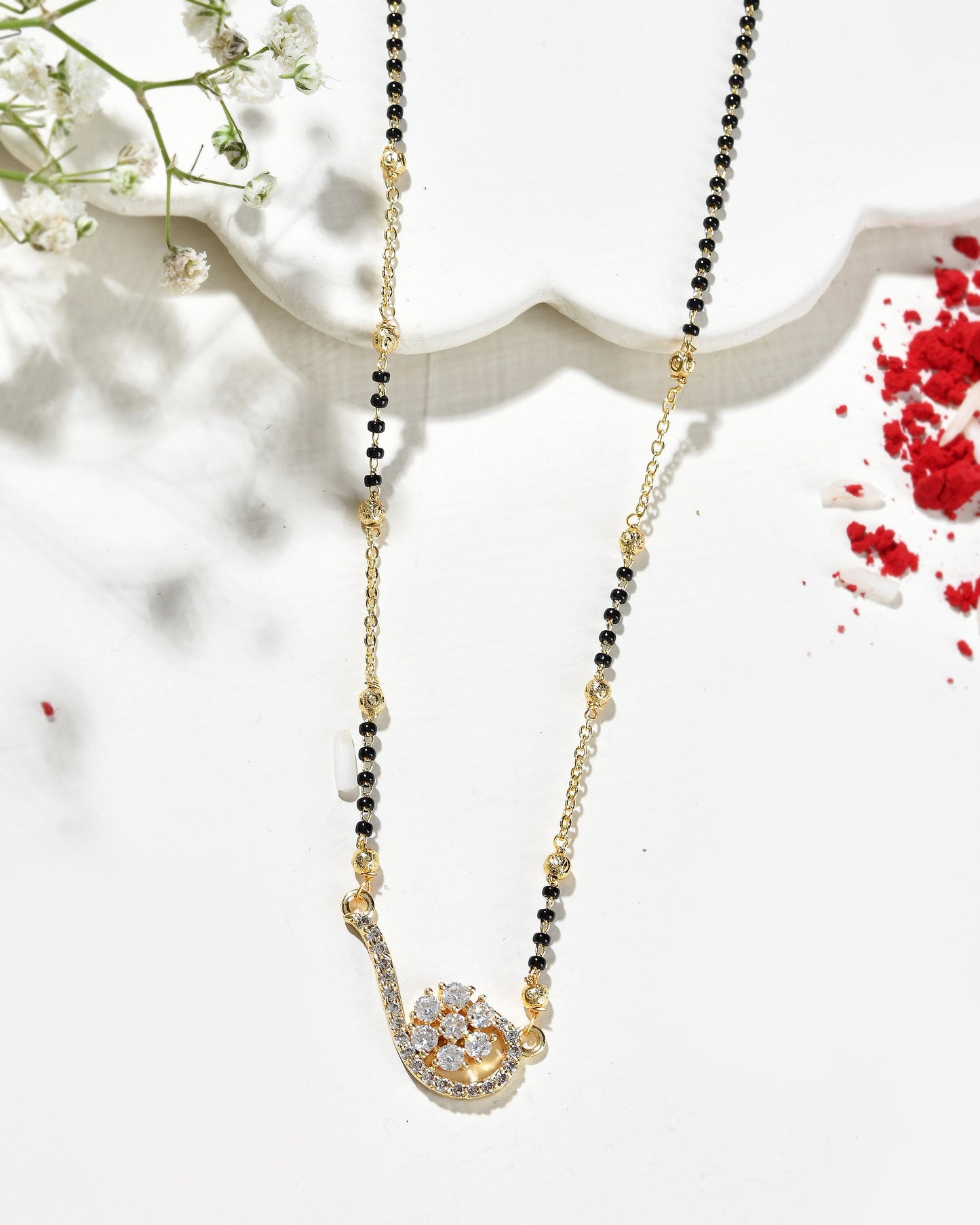 Jewels Nest Elegant Swirl Gold-Polished Mangal Sutra | Swadesiicart