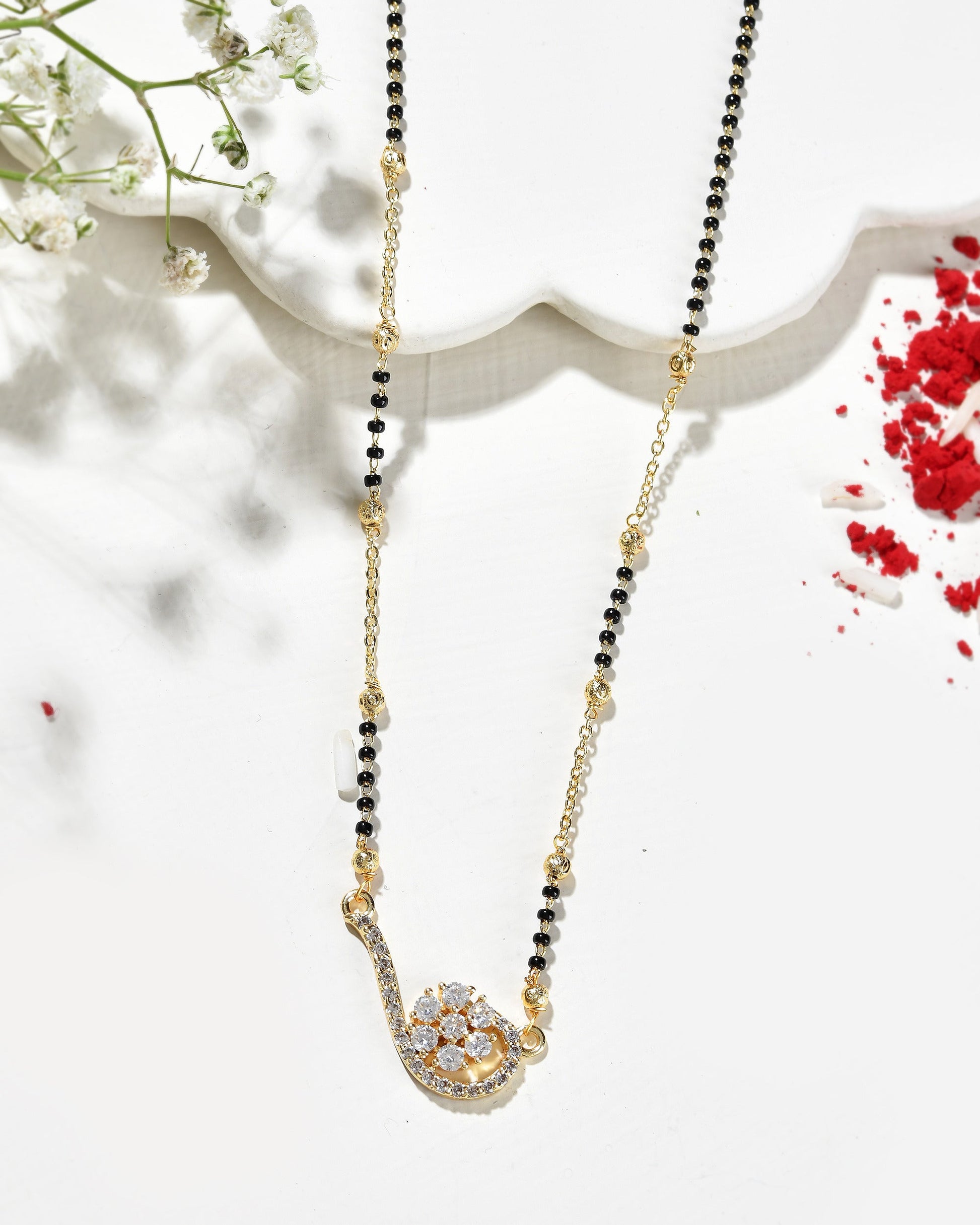 Jewels Nest Elegant Swirl Gold-Polished Mangal Sutra | Swadesiicart