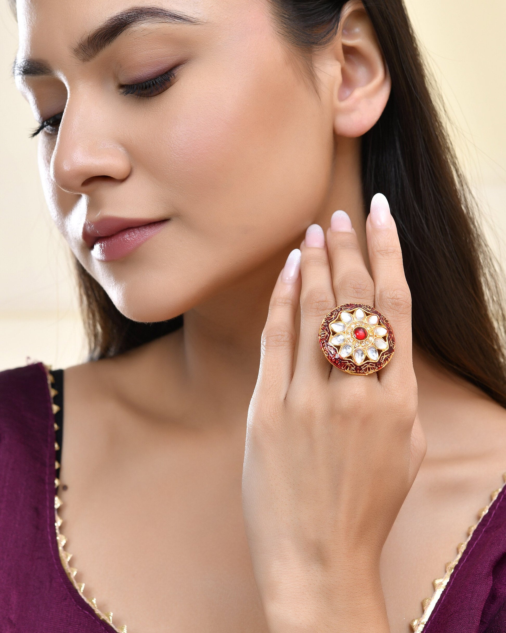 Jewels Nest Traditional Kundan Gold-Polished Rings | Swadesiicart