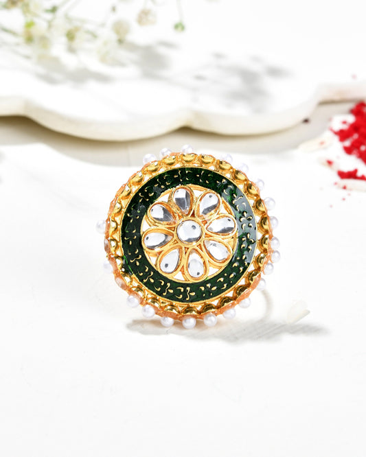 Jewels Nest Exquisite Kundan Meenakari Gold-Polished Rings | Swadesiicart