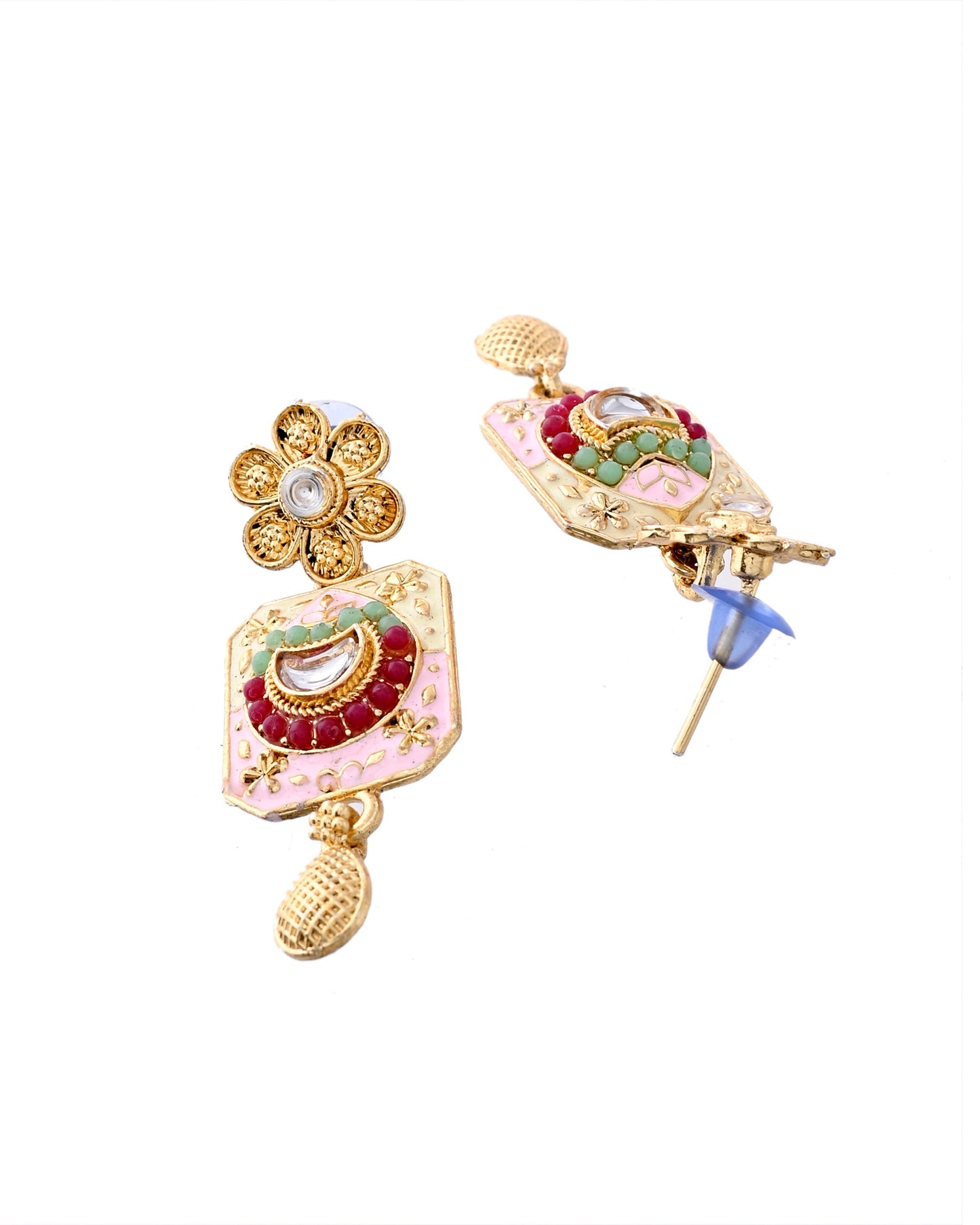 Jewels Nest Traditional Gold-Polished Kundan & Pearl Multi-Color Necklace and Earrings Set for Women - Swadesiicart