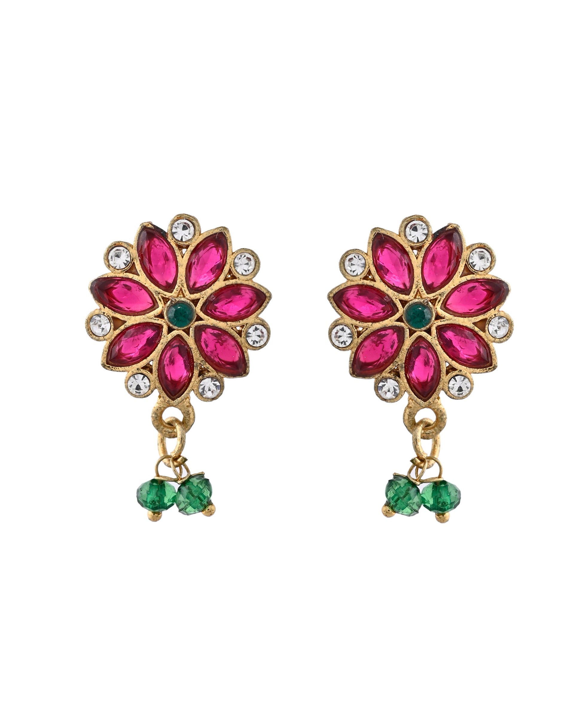 Jewels Nest Traditional Ruby and Emerald Floral Necklace & Earrings Set - Swadesiicart