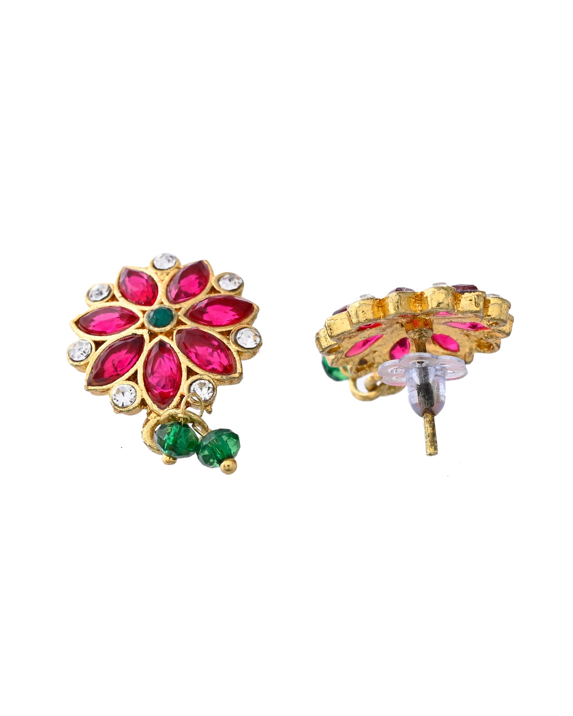 Jewels Nest Traditional Ruby and Emerald Floral Necklace & Earrings Set - Swadesiicart