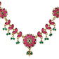 Jewels Nest Traditional Ruby and Emerald Floral Necklace & Earrings Set - Swadesiicart